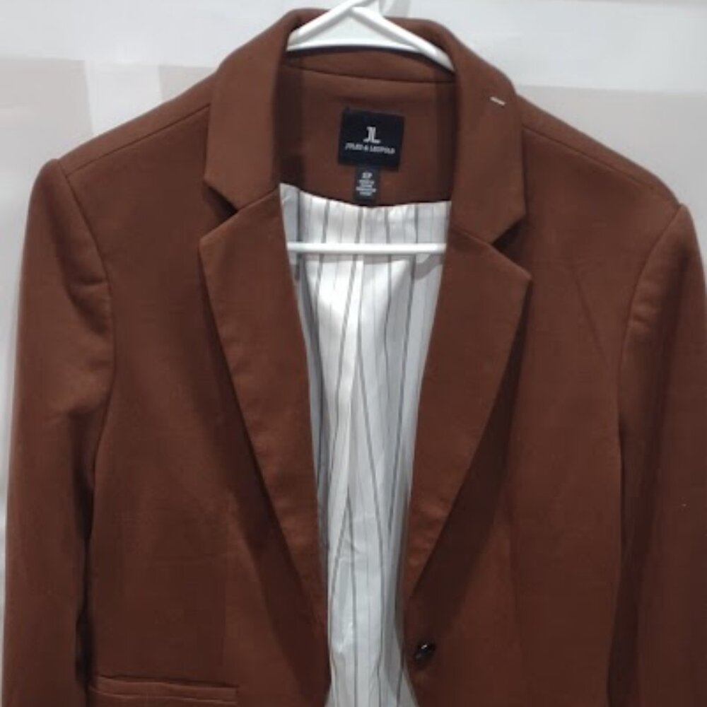 JULES AND LEOPOLD CHOCOLATE BROWN BLAZER LINED POLYESTER RAYON WOMEN'S SIZE S/P